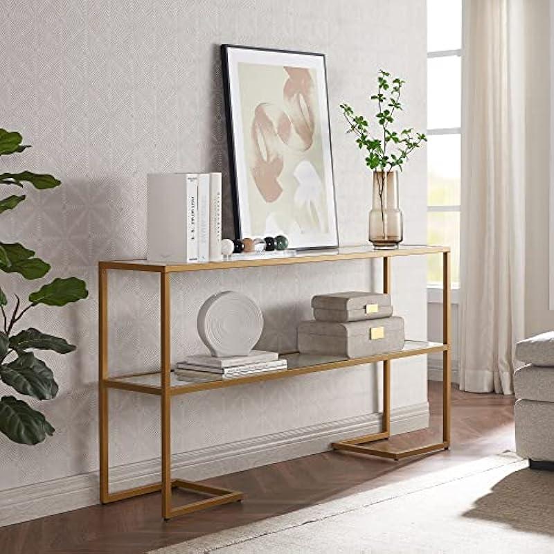 Errol 55'' Wide Rectangular Console Table with Glass Top in Gold