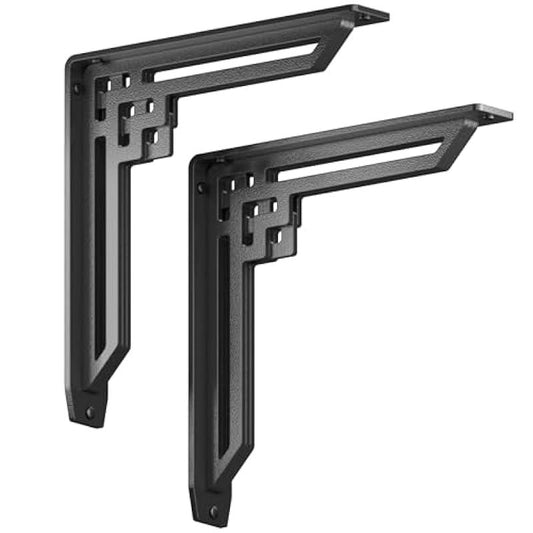 STARBY Heavy Duty Shelf Brackets (2 Pack) - Designer Metal Corbels for Mantels, Countertops and Decorative Shelving - 500# Capacity - Wrought Iron Black - 2 Pack (12" x 12" x 2")