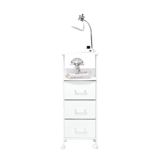 Dormify Charging 3-Drawer Cart on Wheels | 1 Outlet & 2 USB Ports 1FRN100008