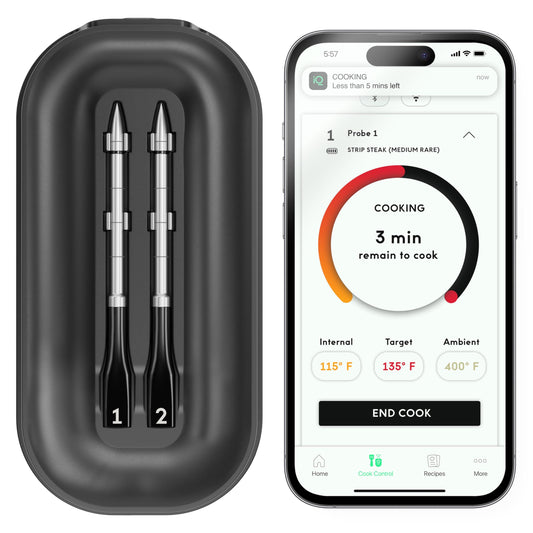 CHEF iQ Smart Wireless Meat Thermometer with 2 Ultra-Thin Probes, Unlimited Range Bluetooth Meat Thermometer, Digital Food Thermometer for Remote Monitoring of BBQ Grill, Oven