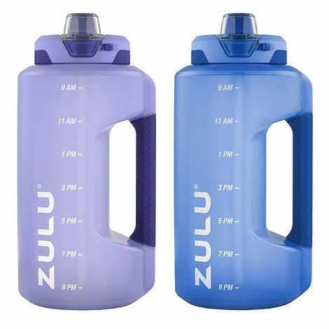 ZULU Goals Half Gallon Plastic Jug with Time Marker and Carry Loop, Leak-Proof Lid, Soft Grip and BPA Free, 64 oz, 2 Pack