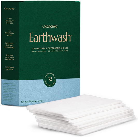 Earthwash Laundry Detergent Sheets (Up To 64 Loads) 32 Ocean Breeze Sustainable Laundry Strips - Ideal for Travel & Home Liquidless Laundry by Cleanomic