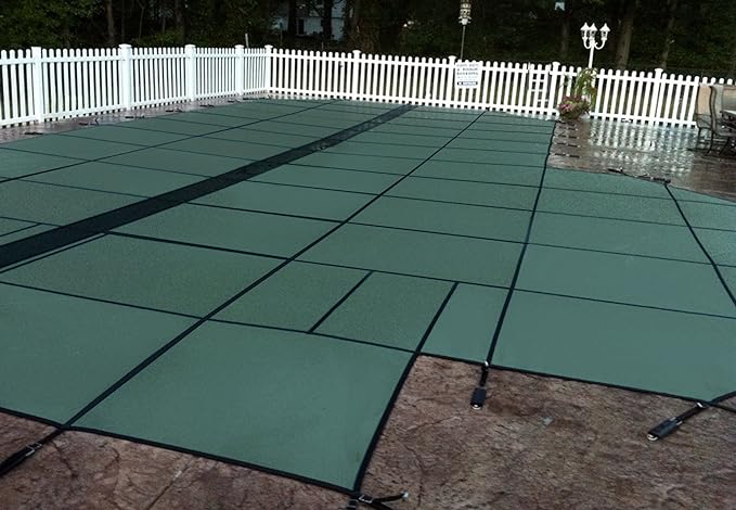 GLI HyPerLite 18 FT X 36 FT Rectangular Solid Safety Cover System with 4 FT X 8 FT Left Step Flush and Sure Flo Drain, Green