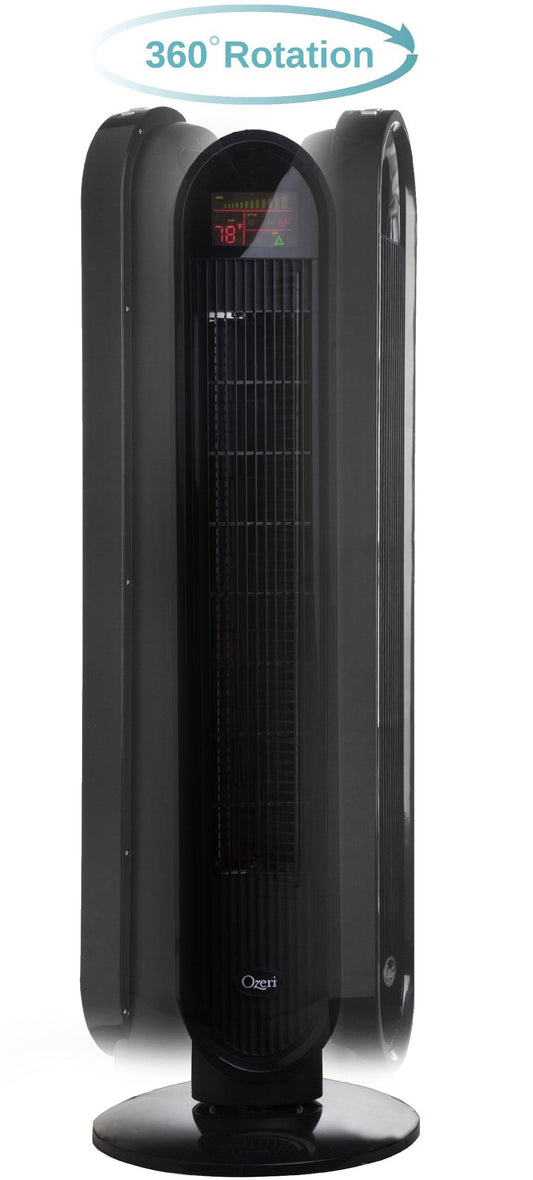 Ozeri 360 Oscillation, Micro-Blade Noise Reduction Technology Tower Fan, Black