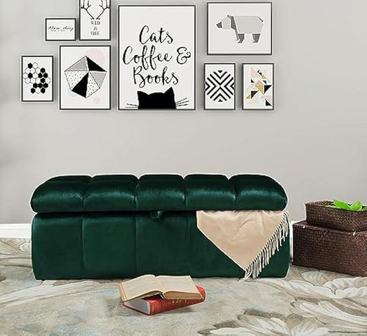 Iconic Home Chagit Bench Velvet Tufted Storage Ottoman, Green