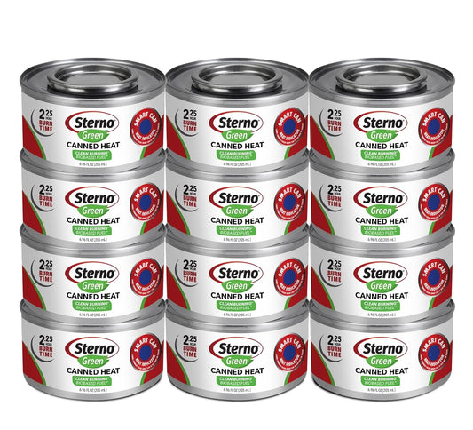 Sterno Green Canned Heat Ethanol Fuel Can - Ethanol Gel Cans with 2.25-Hour Burn Time 6 Packs of 2 (12 Total)