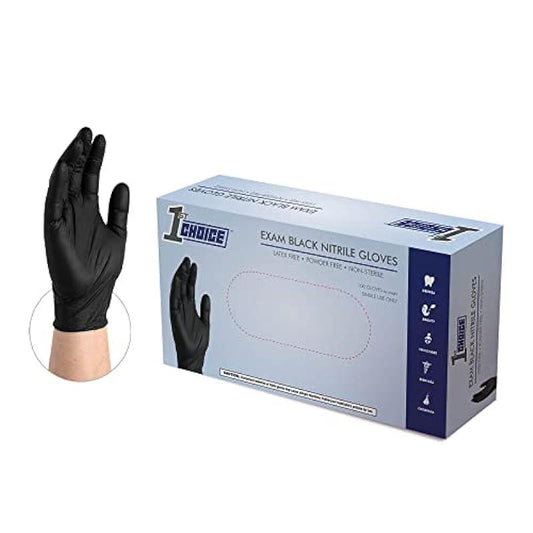 1st Choice Black Nitrile Gloves Box of 100 Large Gloves Disposable Latex Free - Exam Grade Black Gloves for Cooking - 3mil