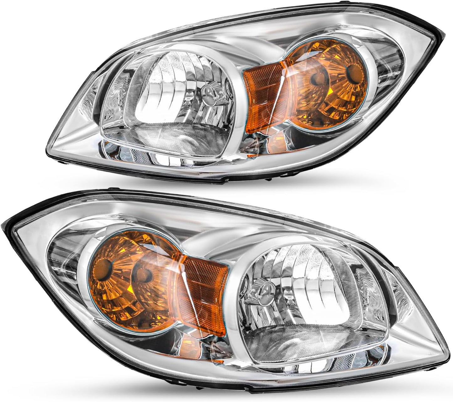 JSBOYAT Headlight Assembly Fit for 2005-2010 Chevy Cobalt 2007-2010 Pontiac G5 2005-2006 Pursuit Passenger and Driver Side, Chrome Housing & Amber Reflector