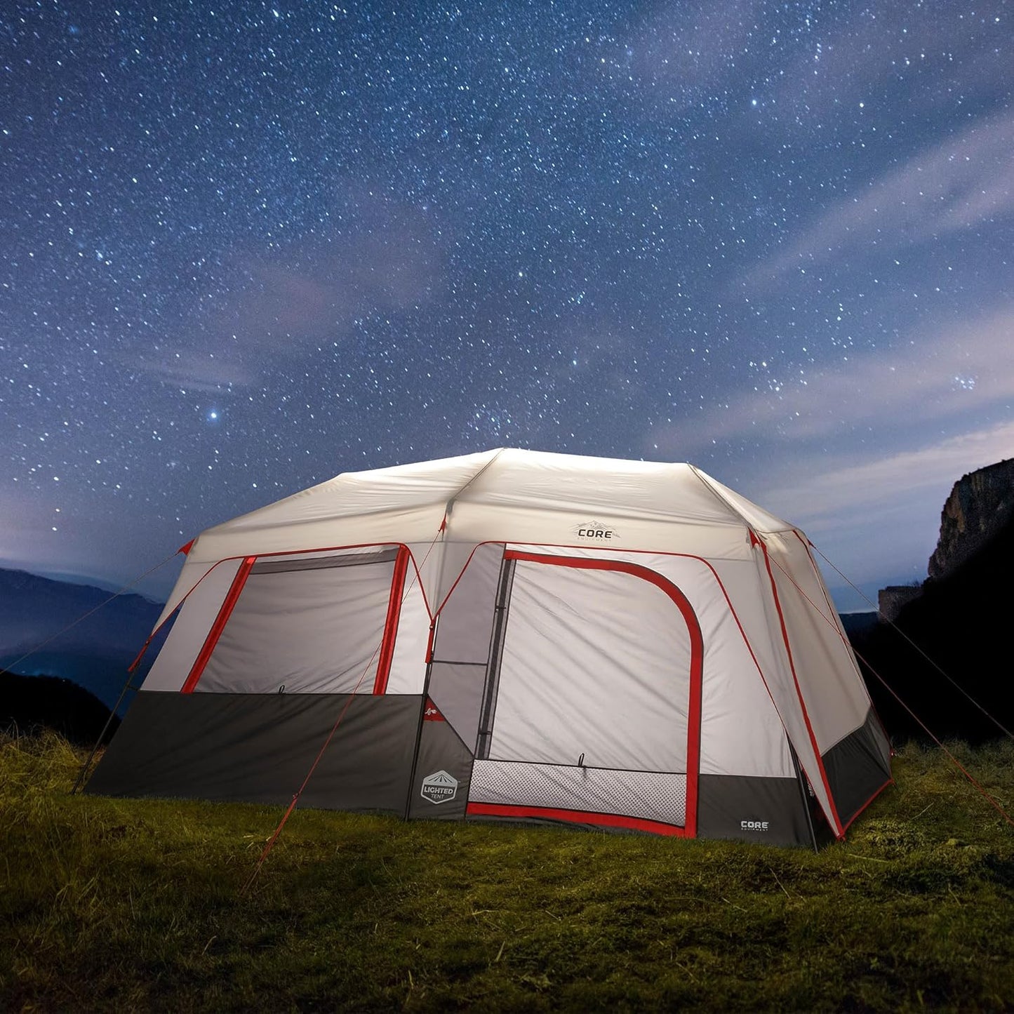 CORE 10 Person Instant Camping Tent with LED Lights