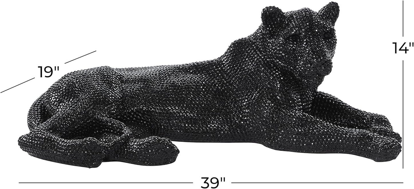 Deco 79 Polystone Leopard Decorative Sculpture Floor Home Decor Statue with Carved Faceted Diamond Exterior, Accent Figurine 39" x 19" x 14", Black