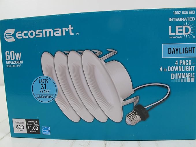 EcoSmart 4 in. White Integrated LED Recessed Trim, Daylight (4-Pack)