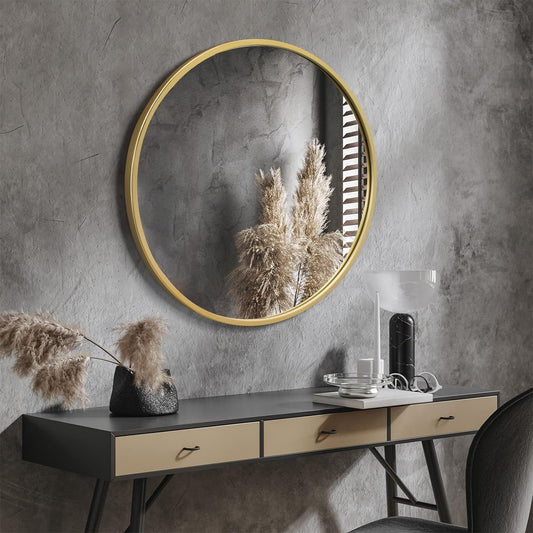 Gold Round Wall Mirror, 30 Inch Rustic Matte Mirror for Bathroom, Entry, Dining Room, and Living Room. Metal Circle Mirror for Wall, Vanity Mirror, Large Decorative Mirror.