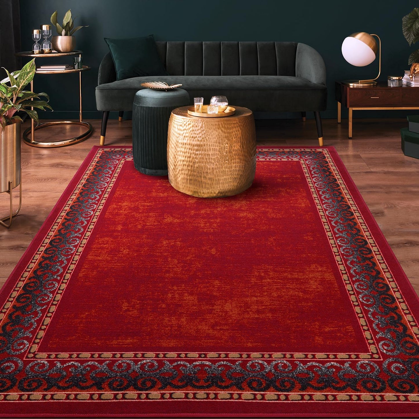 Antep Rugs Alfombras Bordered Modern 5x7 Non-Slip (Non-Skid) Low Pile Rubber Backing Indoor Area Rug (Maroon Red, 5' x 7')