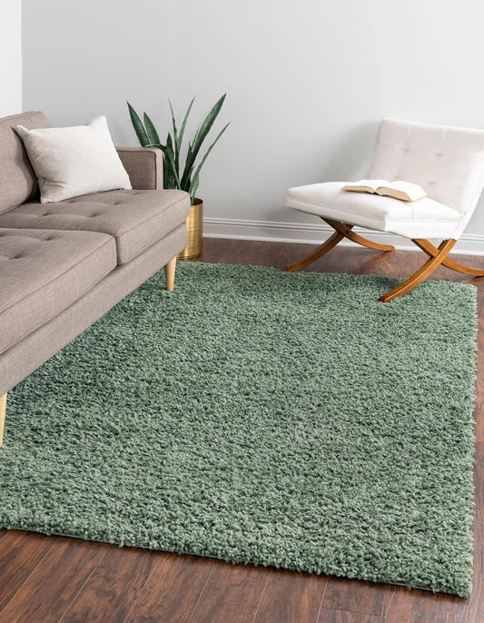 Unique Loom Zermatt Shag Collection Rug – 7' x 10' Sage Shag Rug Perfect for Bedrooms, ETC 3146033