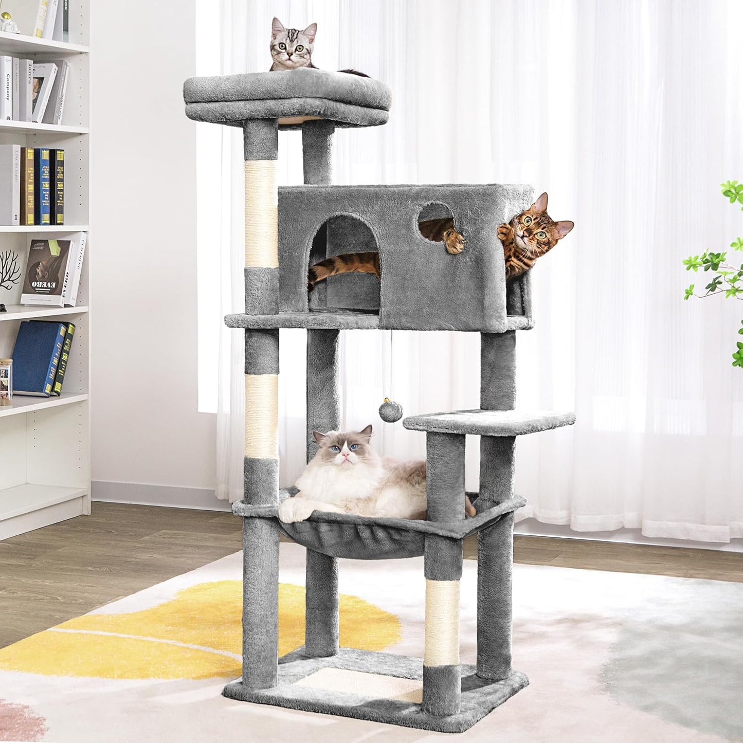 Meow Sir Cat Tree for Large Cats 53 Inches Tall Cat Tower with Large Hammock 21.7X17.7 Inches Super Spacious Condo and Wide Padded Perch Scratching Posts and Pad for Indoor Cats-Large Grey