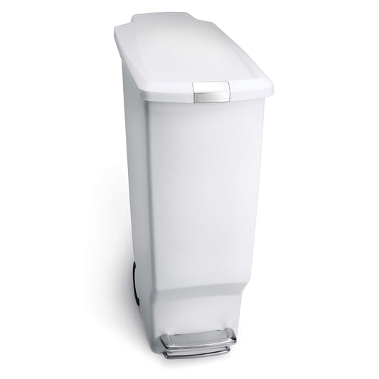 simplehuman Step Trash Can, Slim, Plastic, 10-1/2 Gallons, White