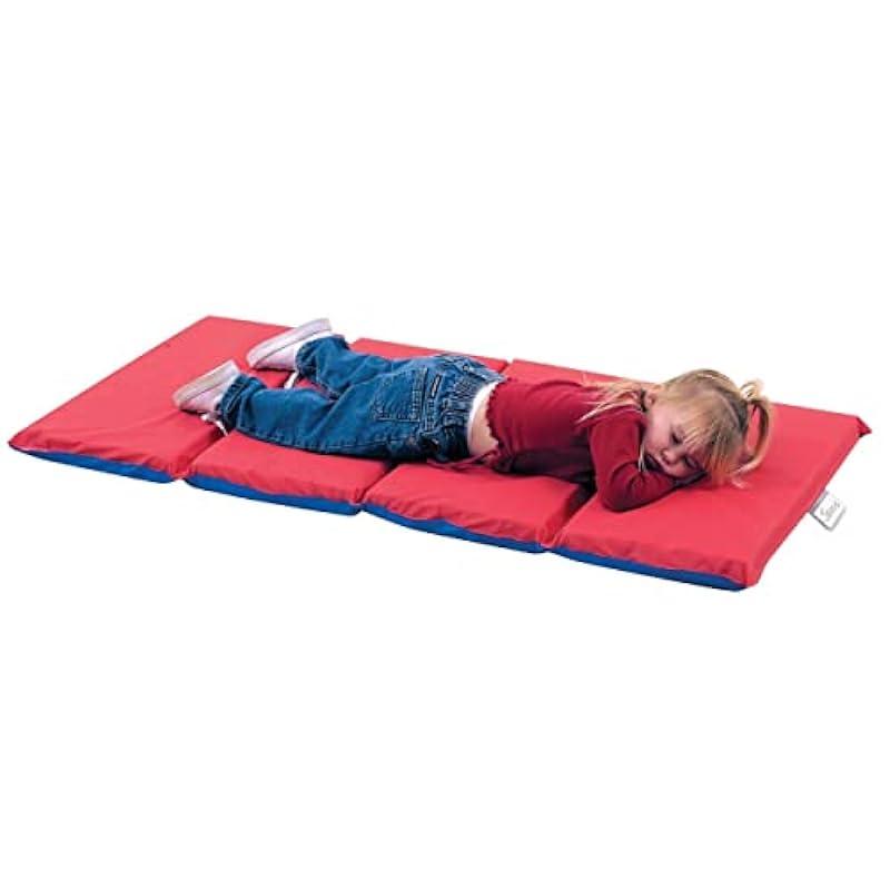 Children's Factory Angels 2" Thick Toddler Nap Mat, Red-Blue, 4 Section Waterproof Sleeping Mat for use in Preschools and Daycares