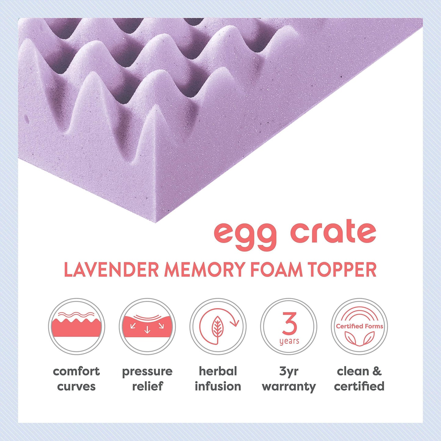 Best Price Mattress 2 Inch Egg Crate Memory Foam Mattress Topper with Soothing Lavender Infusion, CertiPUR-US Certified, Twin, ECMF-LV2T