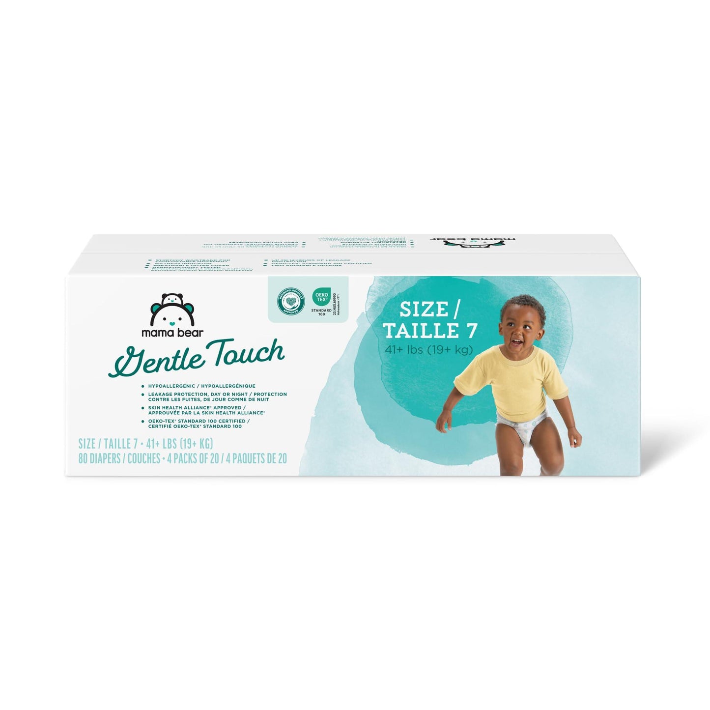 Amazon Brand - Mama Bear Gentle Touch Diapers, Hypoallergenic, Size 7, 80 Count (4 packs of 20), White