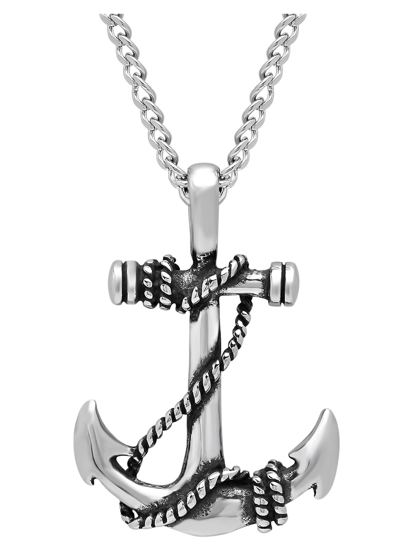 Believe by Brilliance Men's Stainless Steel Roped Anchor Pendant Necklace