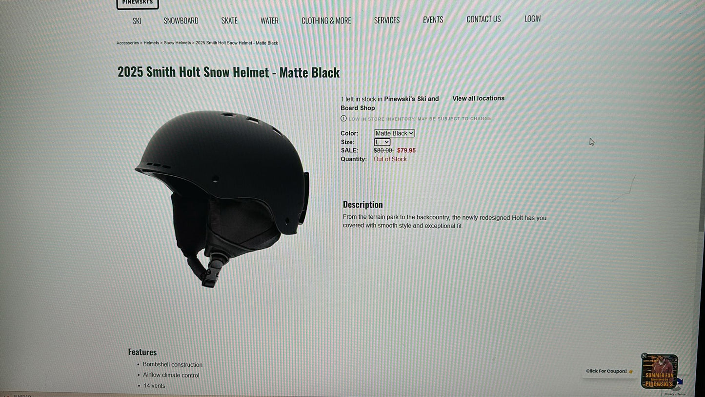 Smith Holt Helmet – Adult All-Season Helmet Part # ‎H16 holt H16-HLMBLG