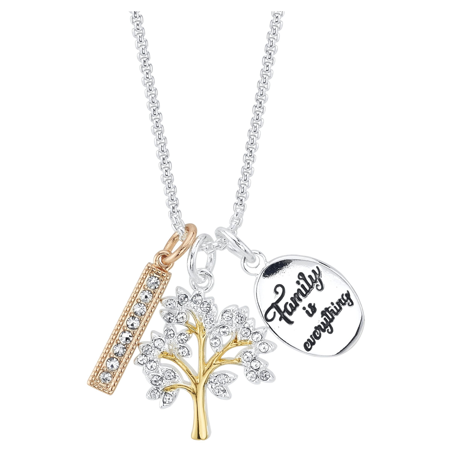 Believe By Brilliance Women's 14Kt Gold Flash Plated Crystal "Family Is Forever" Tree Necklace, 18+2