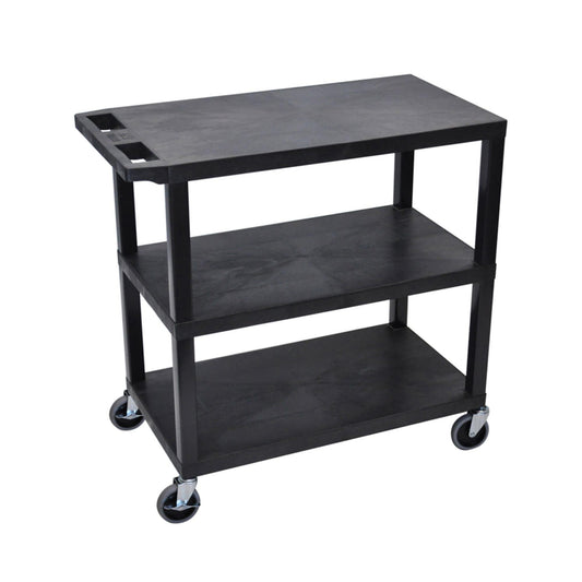 Luxor EC222-B Multipurpose Utility Cart, 1.62" Thick Flat Shelves, Ergonomic Push Handle, 4" Full-swivel Casters, Locking Brake, 400 lbs Max Capacity, Black