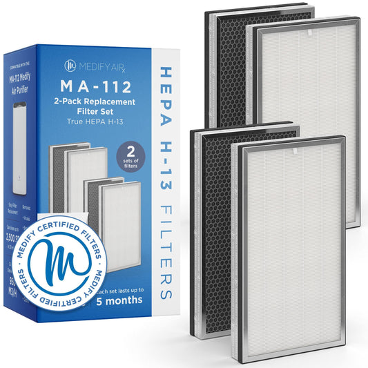 Medify Air MA-112 Genuine Replacement Filter | for Allergens, Wildfire Smoke, Dust, Odors, Pollen, Pet Dander | 3 in 1 with Pre-Filter, H13 HEPA, and Activated Carbon for 99.7% Removal | 2-Pack