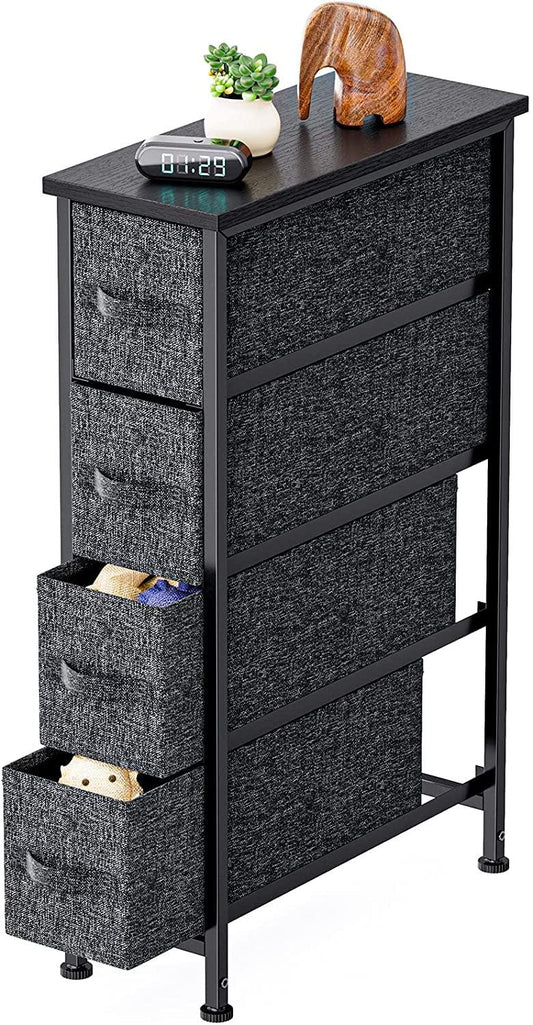 Pipishell Fabric Dresser, Narrow Vertical Dresser Chest Storage Tower with 4 Fabric Drawer, Tall Storage Dresser for Bedroom, Living Room, Small Space Decor, Black