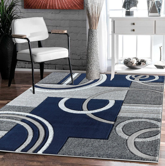 GLORY RUGS Area Rug Modern Soft Hand Carved Contemporary Floor Carpet with Premium Fluffy Texture for Indoor Living Dining Room and Bedroom Area (5x7, Navy)