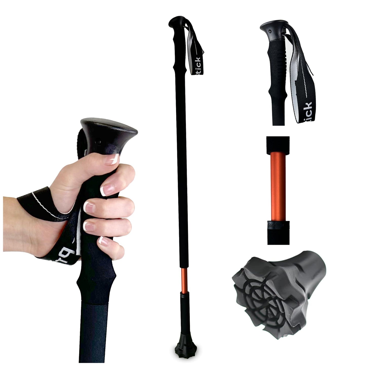 Dynamo Prime Stick Cane - Experience Better Balance, Posture & Mobility - Lightweight, Convenient, Adjustable Walking Cane for Seniors, Men & Women - for Hiking, Walking & Trekking - Sunset Orange