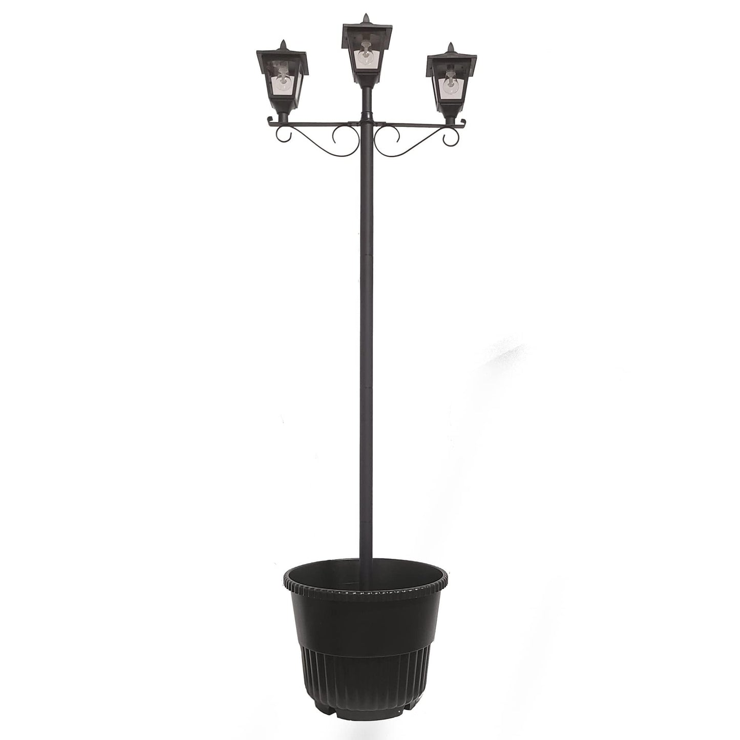 SOLARBASICS Solar Post Light with Planter, Classic Triple Head LED, Outdoor Lamp Post, Black