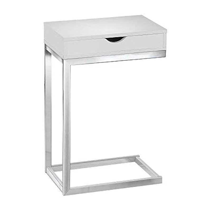 Monarch Specialties C Accent Table with Drawer-Chrome Metal Base, White