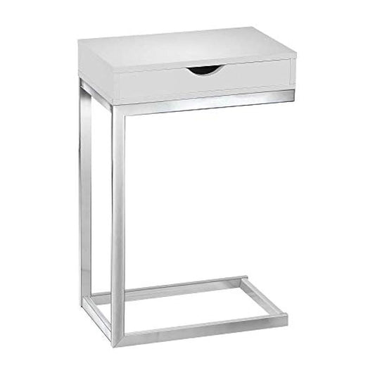 Monarch Specialties C Accent Table with Drawer-Chrome Metal Base, White-3031