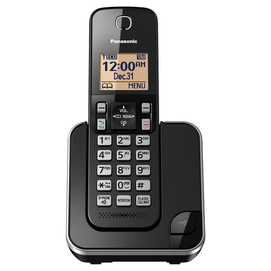 Panasonic Expandable Cordless Phone System with Amber Backlit Display and Call Block – 1 Handset – KX-TGC350B (Black)