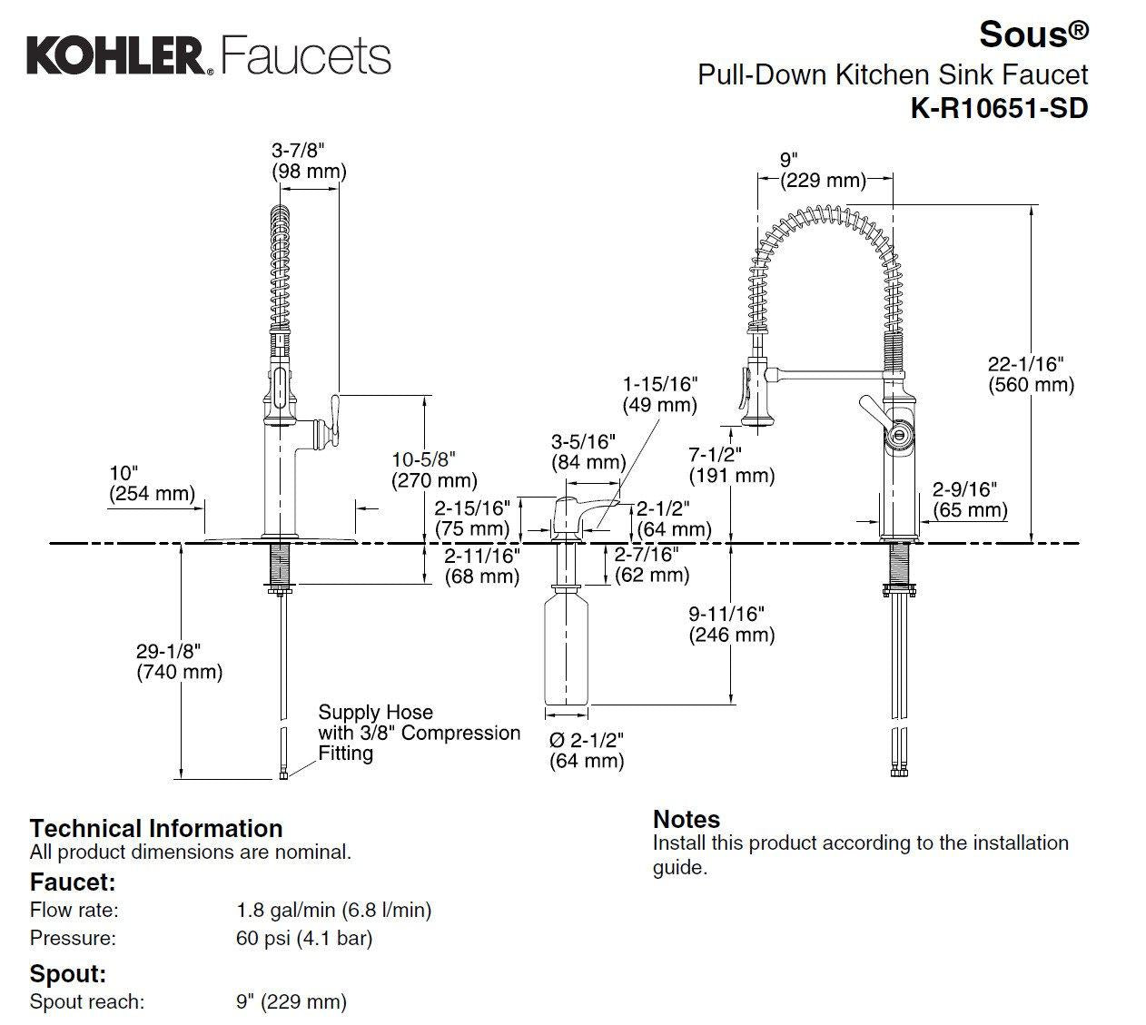 Kohler K-R10651-SD-VS Sous Kitchen Sink Faucet, Vibrant Stainless