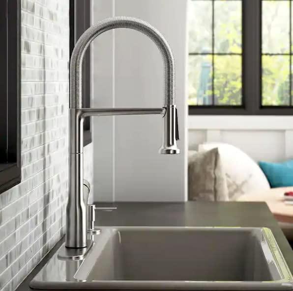 Kohler Setra Single-Handle (K-R29343-SD-VS) Professional Kitchen Sink Faucet with Soap Dispenser in Vibrant Stainless