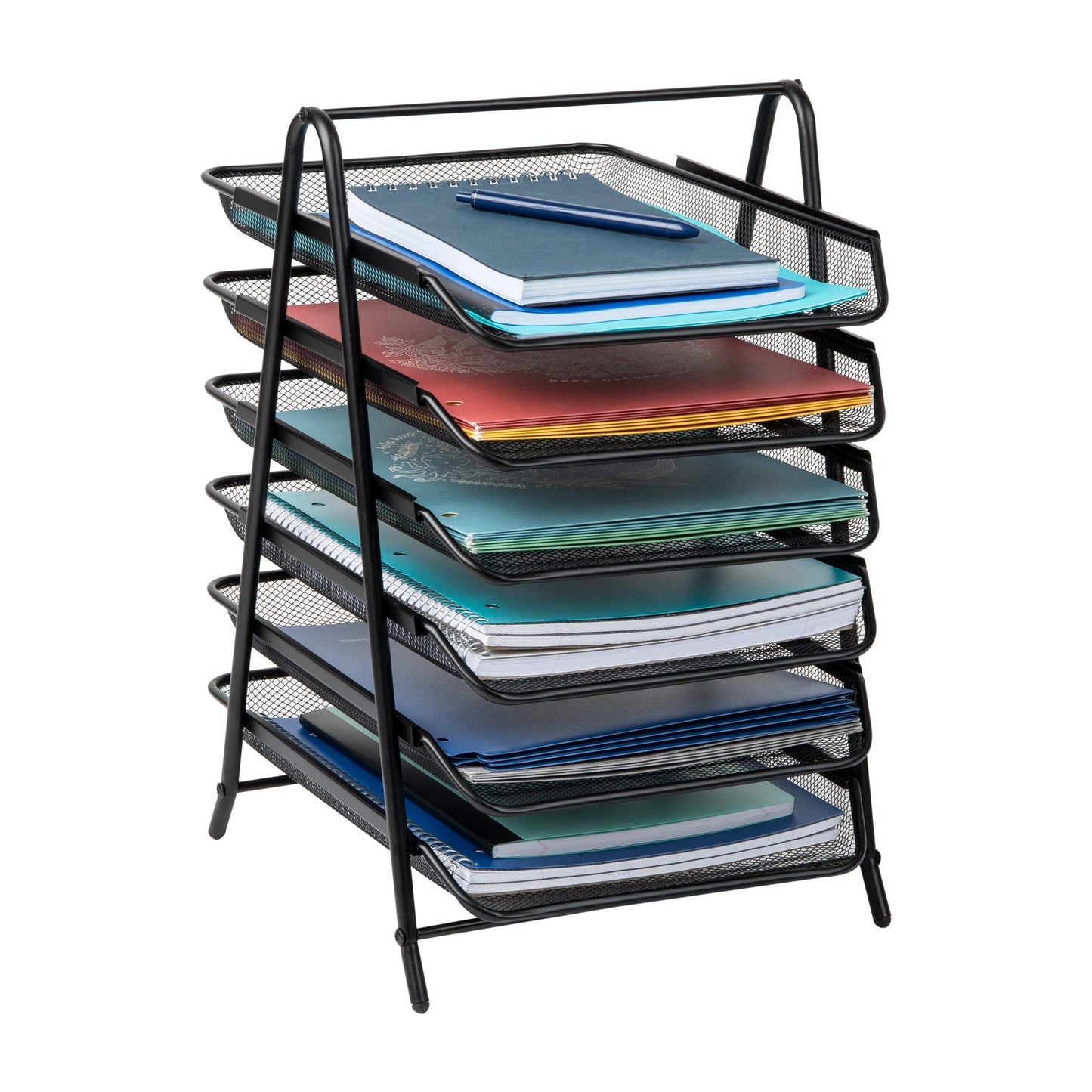 Mind Reader 6-Tier Paper Tray, Desktop Organizer, File Storage, Office, Metal Mesh, 11.75" L x 13.75" W x 18" H, Black