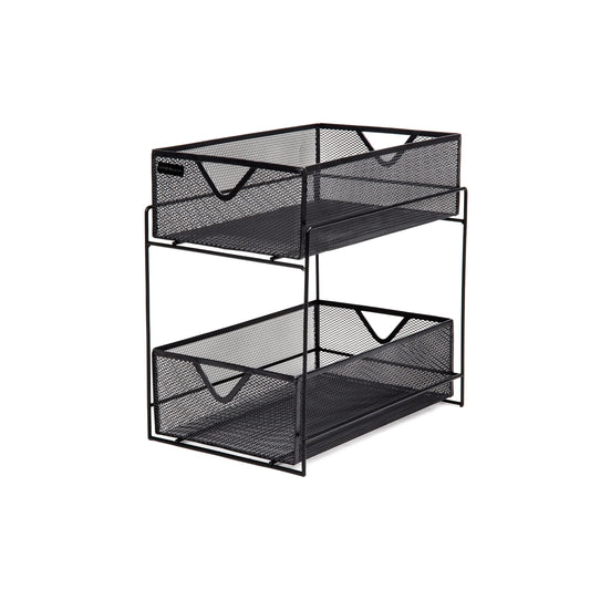 Mind Reader, Supply Storage, Makeup Accessory Organizer, 2-Tier, Black 2 Tier Mesh