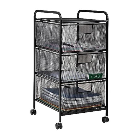 Mind Reader Rolling Storage Cart, Removable Drawers, Desk and Bathroom Organizer, Metal Mesh, 12.75"L x 13.25"W x 25"H, Black