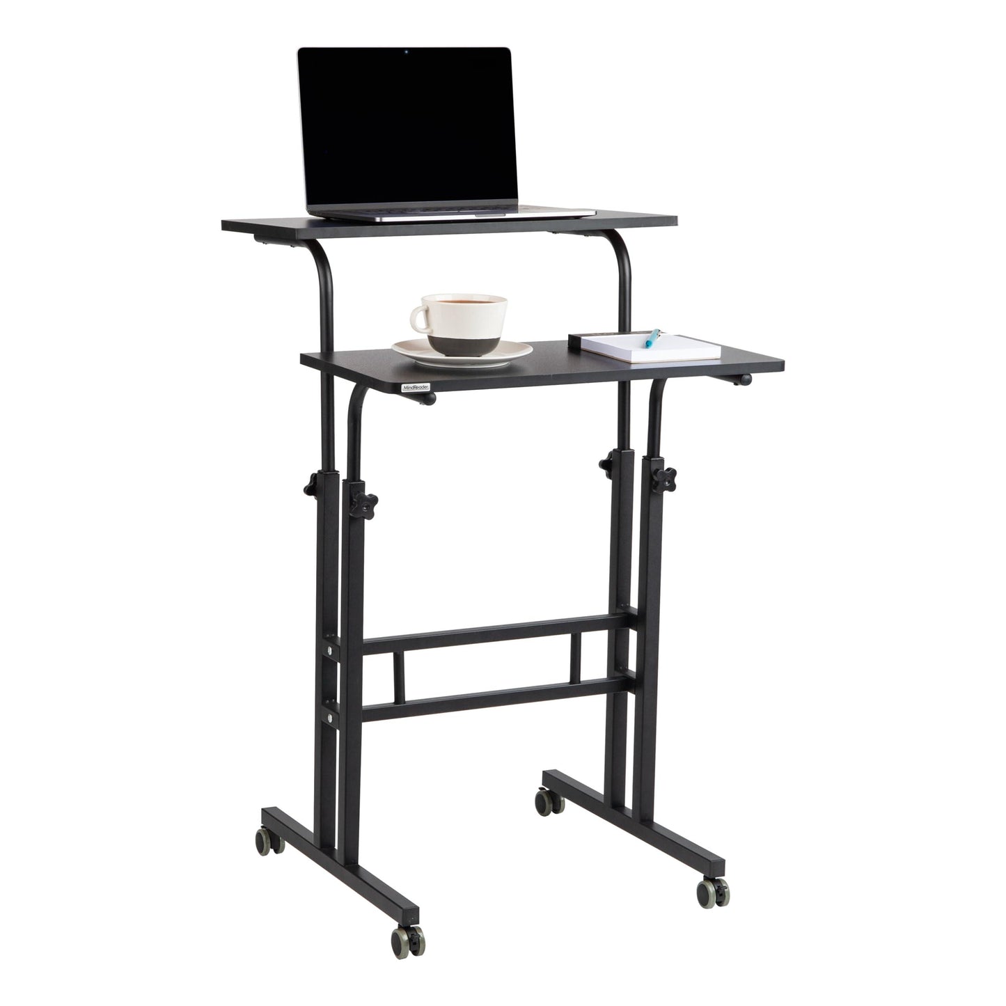 Mind Reader Standing Desk, Adjustable Height, Computer Desk, Laptop Desk, Portable, Rolling, 38" L x 21.25" W x 45.25" H, Black