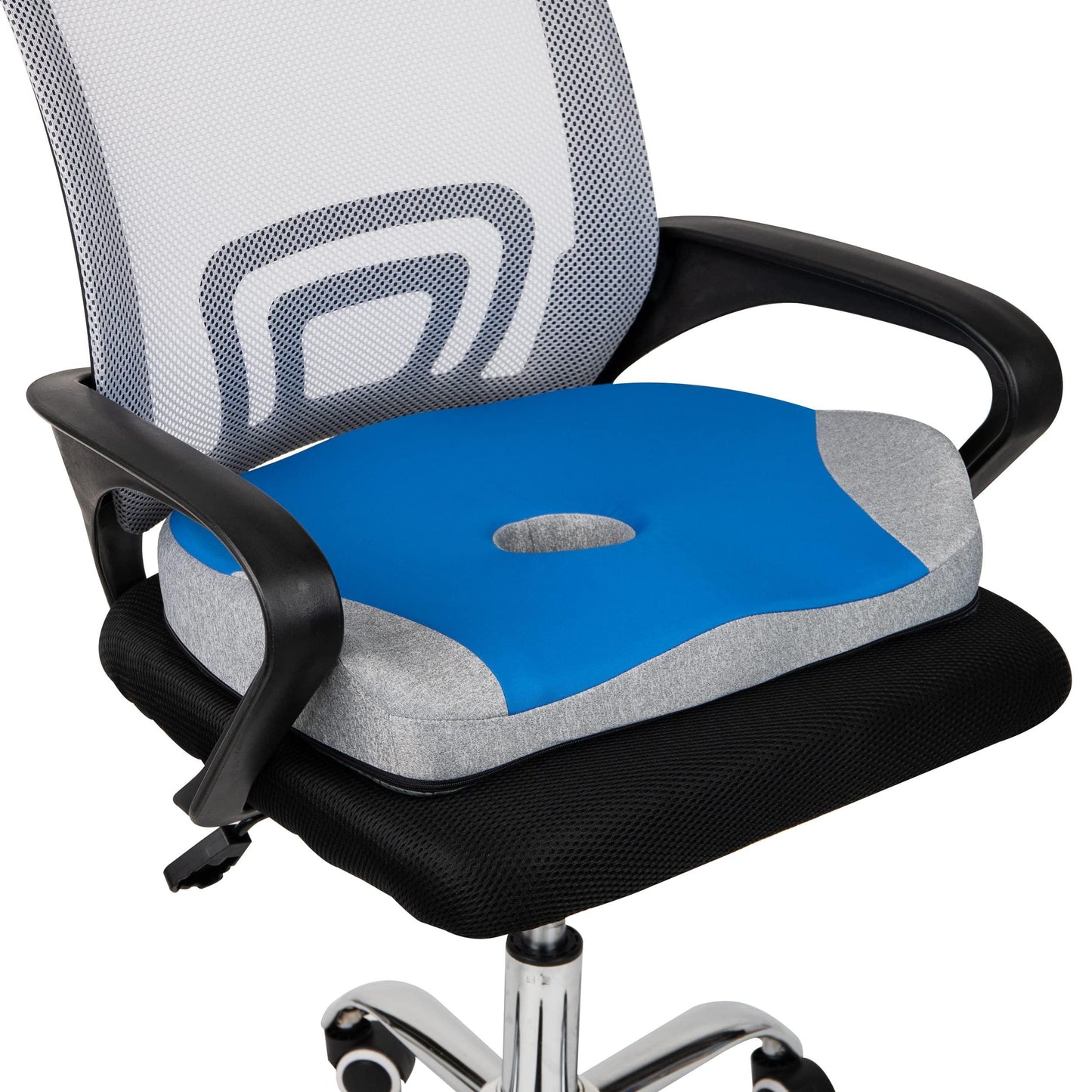 Mind Reader Office Chair Cushion, Ergonomic, Orthopedic, Portable, Car, Memory Foam, 18.25" L x 14.25" W x 2.75" H, Blue, Gray