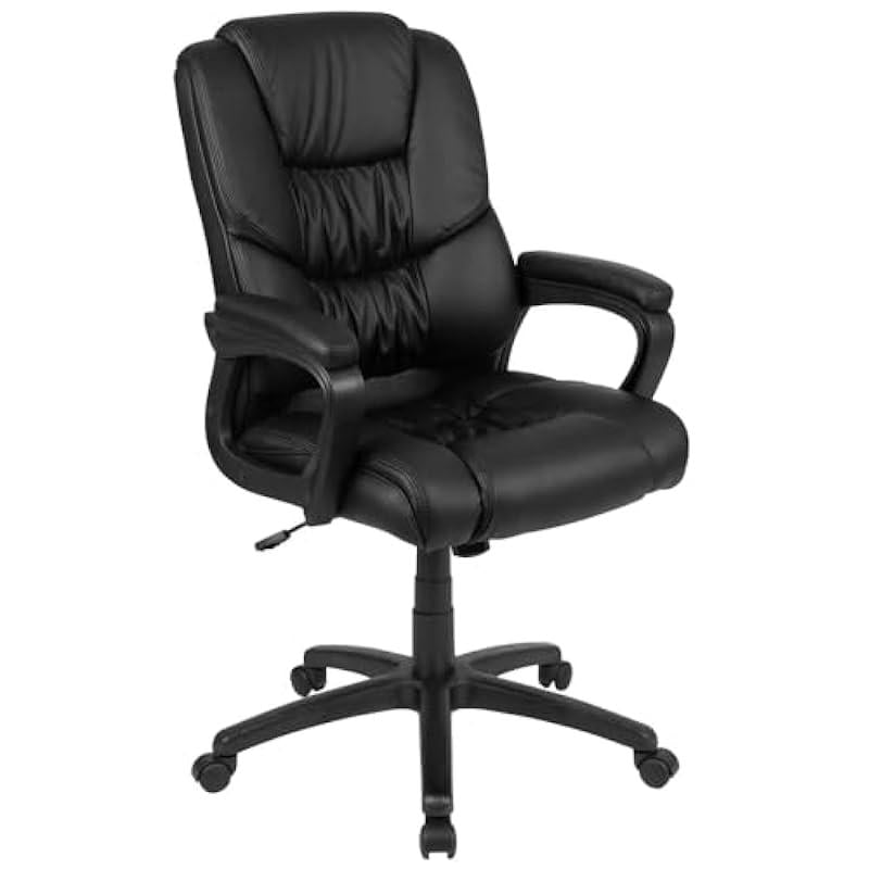 Flash Furniture Fundamentals Big & Tall Swivel LeatherSoft Office and Gaming Chair, Ergonomic Office Chair with Padded Armrests and Adjustable Height, Black