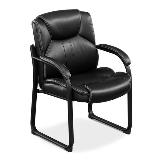 NBF Omega Oversized Black Faux Leather Guest Chair - Ergonomic Office Chairs with Padded Seat - Heavy Duty Metal Frame Reception Chairs - Conference Room Chairs (28.25" D x 26" W x 36.25" H)