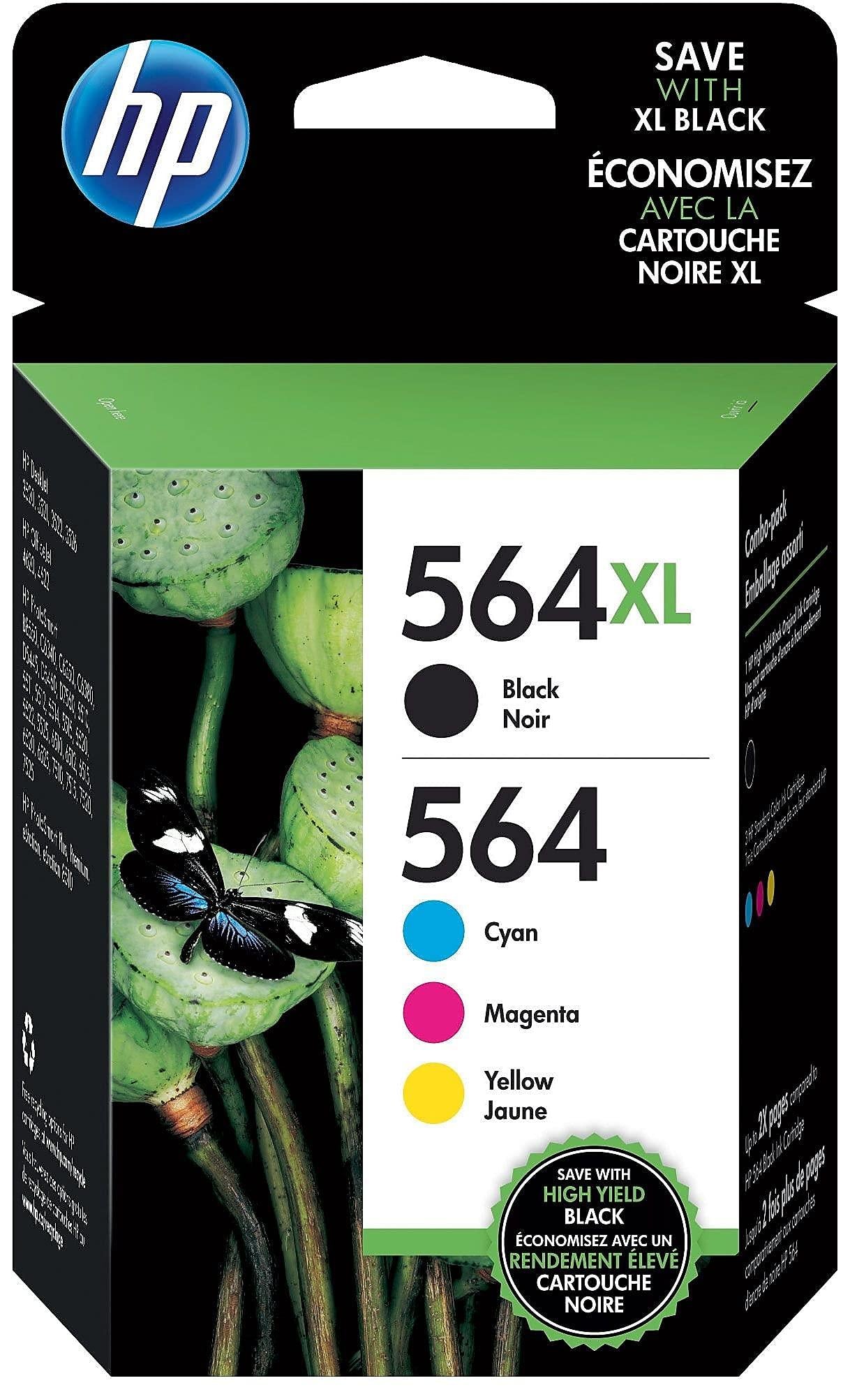 HP 564 / 564XL (N9H60FN) Ink Cartridges (Cyan Magenta Yellow Black) 4-Pack in Retail Packaging