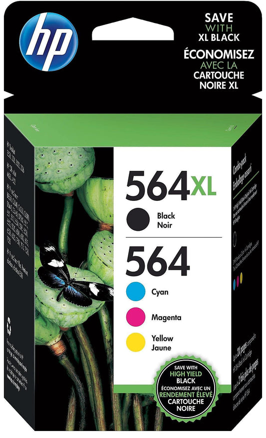 HP 564 / 564XL (N9H60FN) Ink Cartridges (Cyan Magenta Yellow Black) 4-Pack in Retail Packaging