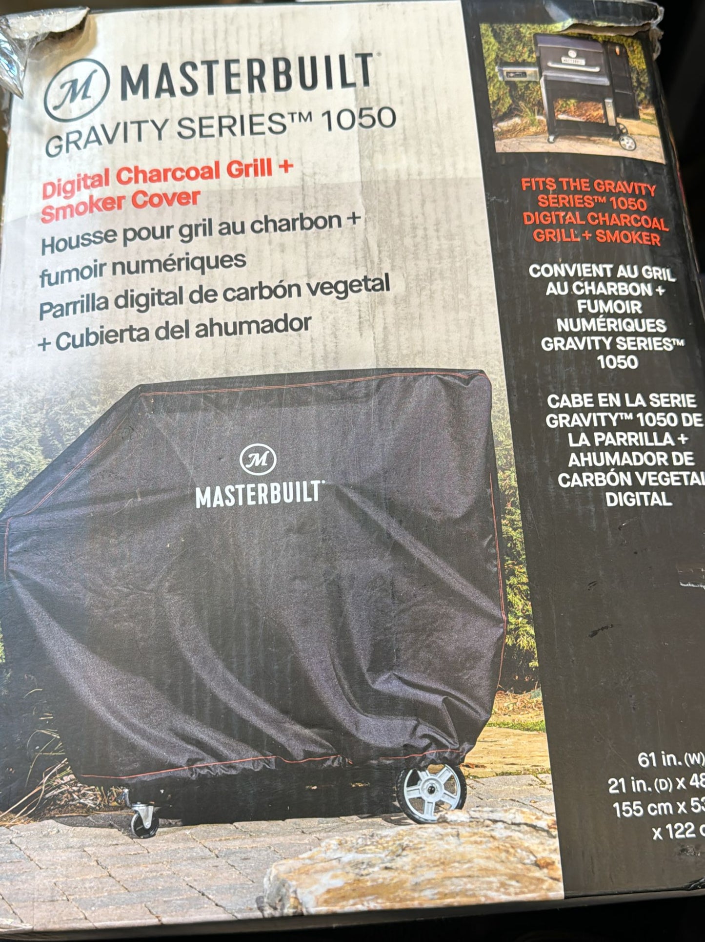 Masterbuilt® Gravity Series 1050 Digital Charcoal Grill and Smoker Durable Grill Cover with PVC Liner, Double-Stitching and Adjustable Drawstring in Black, Model MB20081220