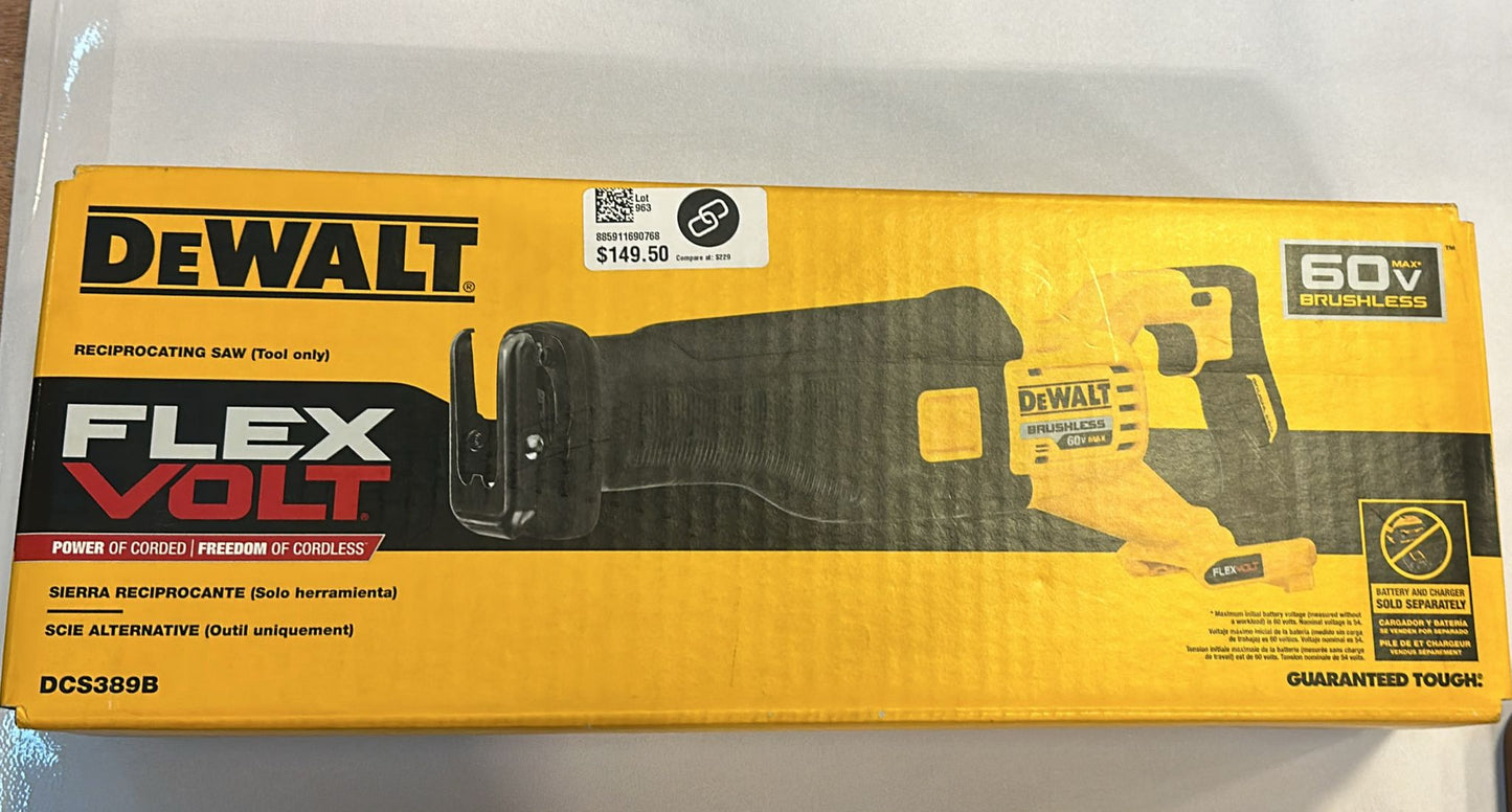 DEWALT FLEXVOLT 60V MAX* Reciprocating Saw, Cordless, Tool Only (DCS389B) listing#286242656184