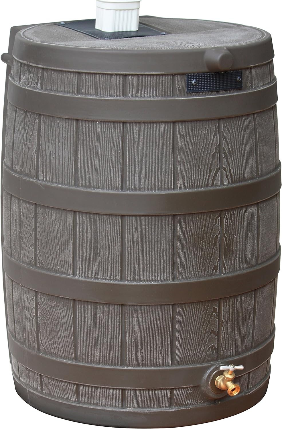 Good Ideas Rain Wizard 50 Gallon Plastic Rain Barrel for Outdoor Rainwater Collection and Storage Features a Metal Spigot and Flat Back Design, Oak