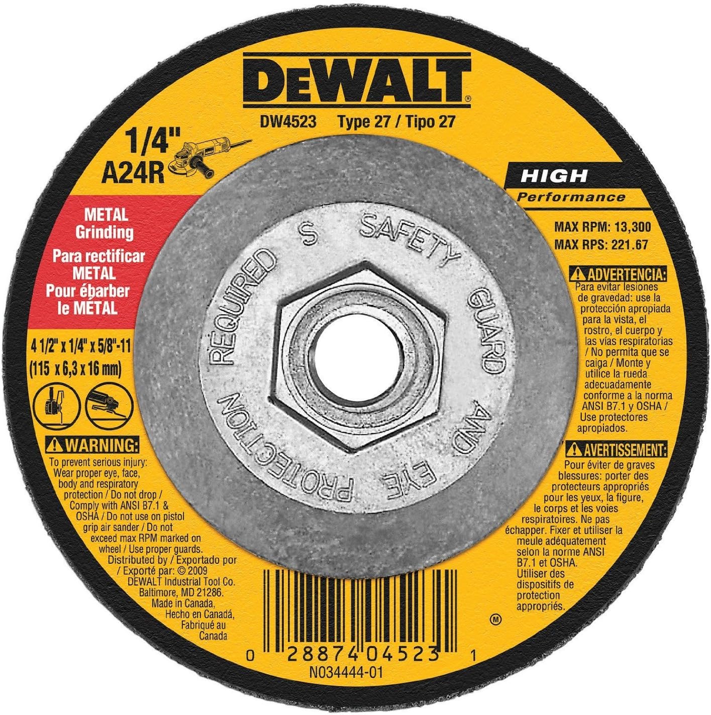 Dewalt DW4523 10 Pack 4-1/2-Inch by 1/4-Inch by 5/8-Inch General Purpose Metal Grinding Wheel